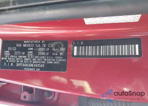 2022 Kia Forte Gt Manual z USA, uszkodzony, nr VIN 3KPF44AC6NE449549